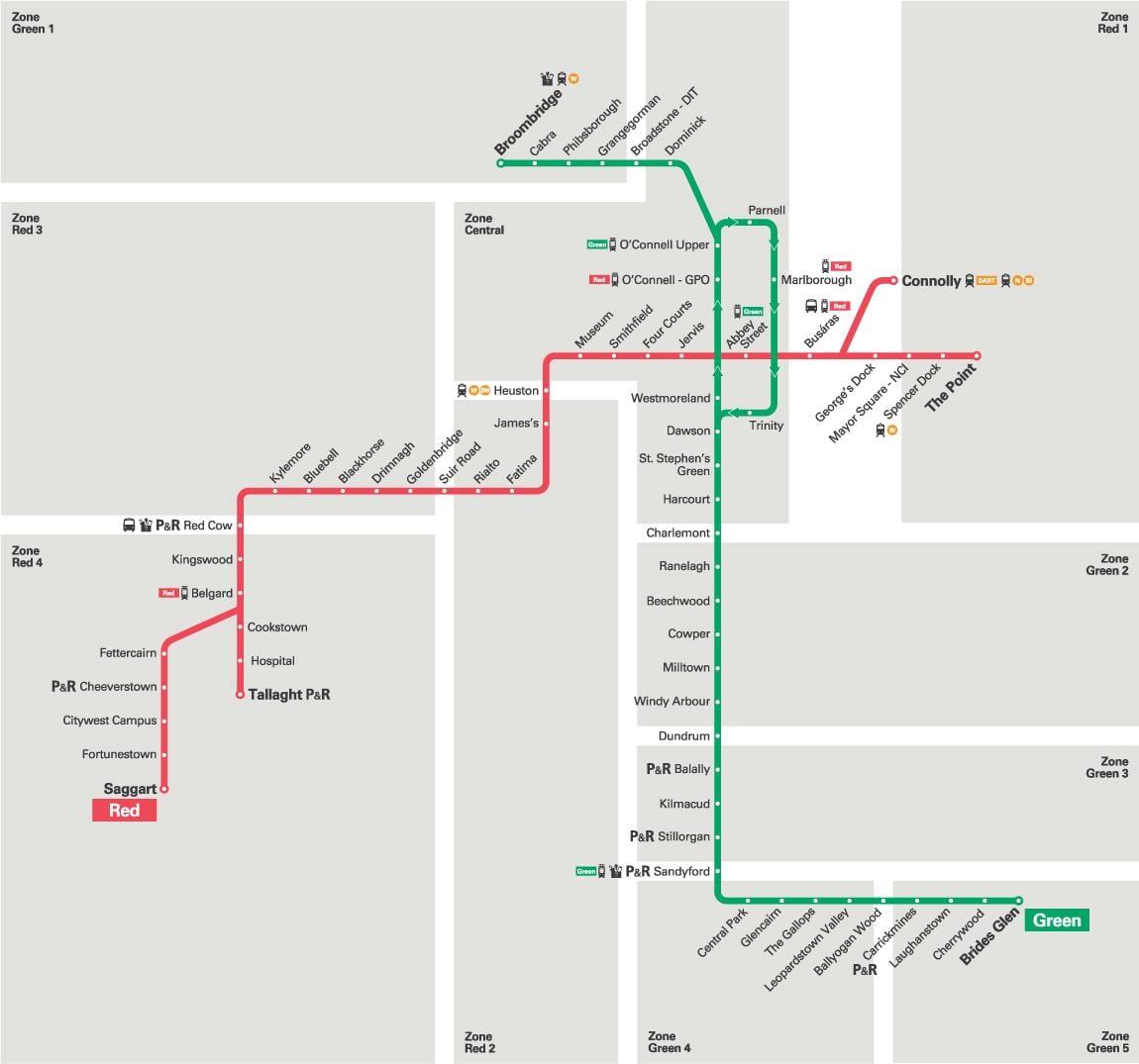 דבלין Luas הקו האדום מפה